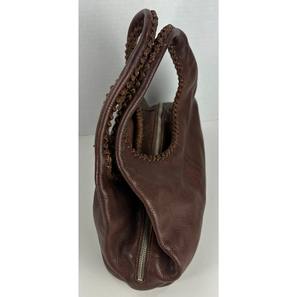 Banana Republic Brown Pebbled Genuine Leather Slouch Hobo Whipstitch Zip Bag - Picture 11 of 16